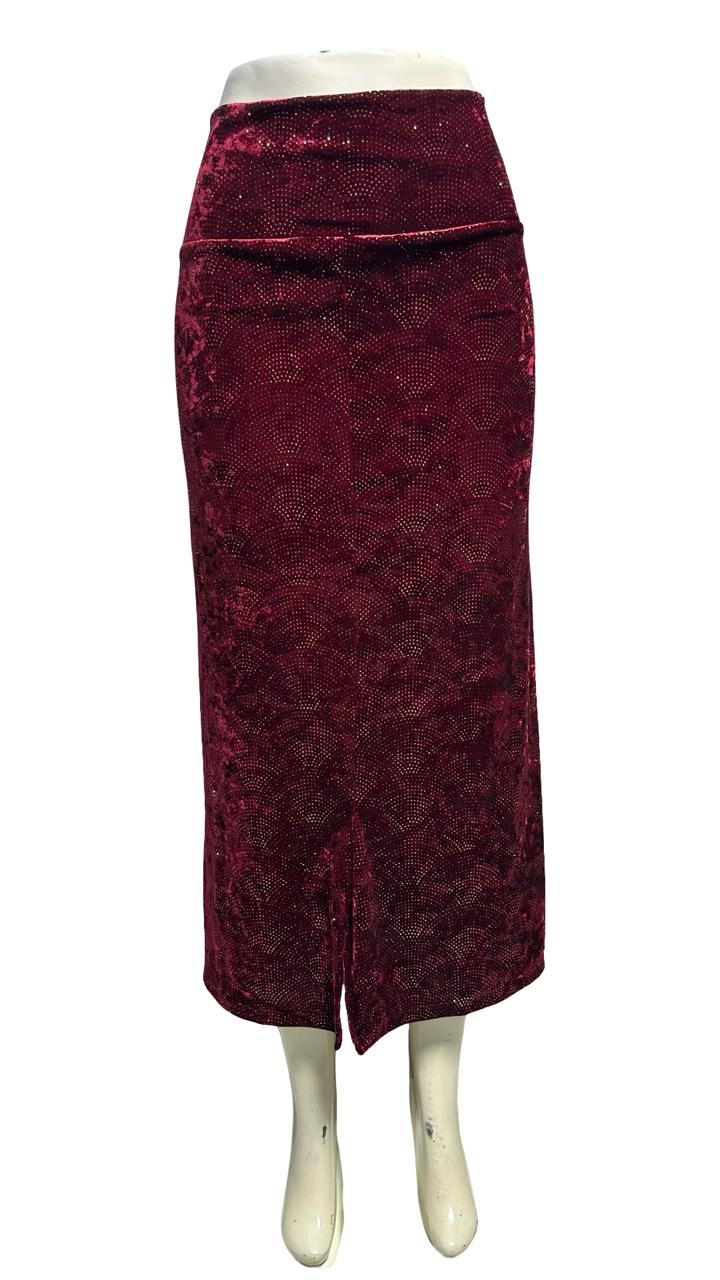 Lula Roe Velvet Ruched Slit Midi Skirt