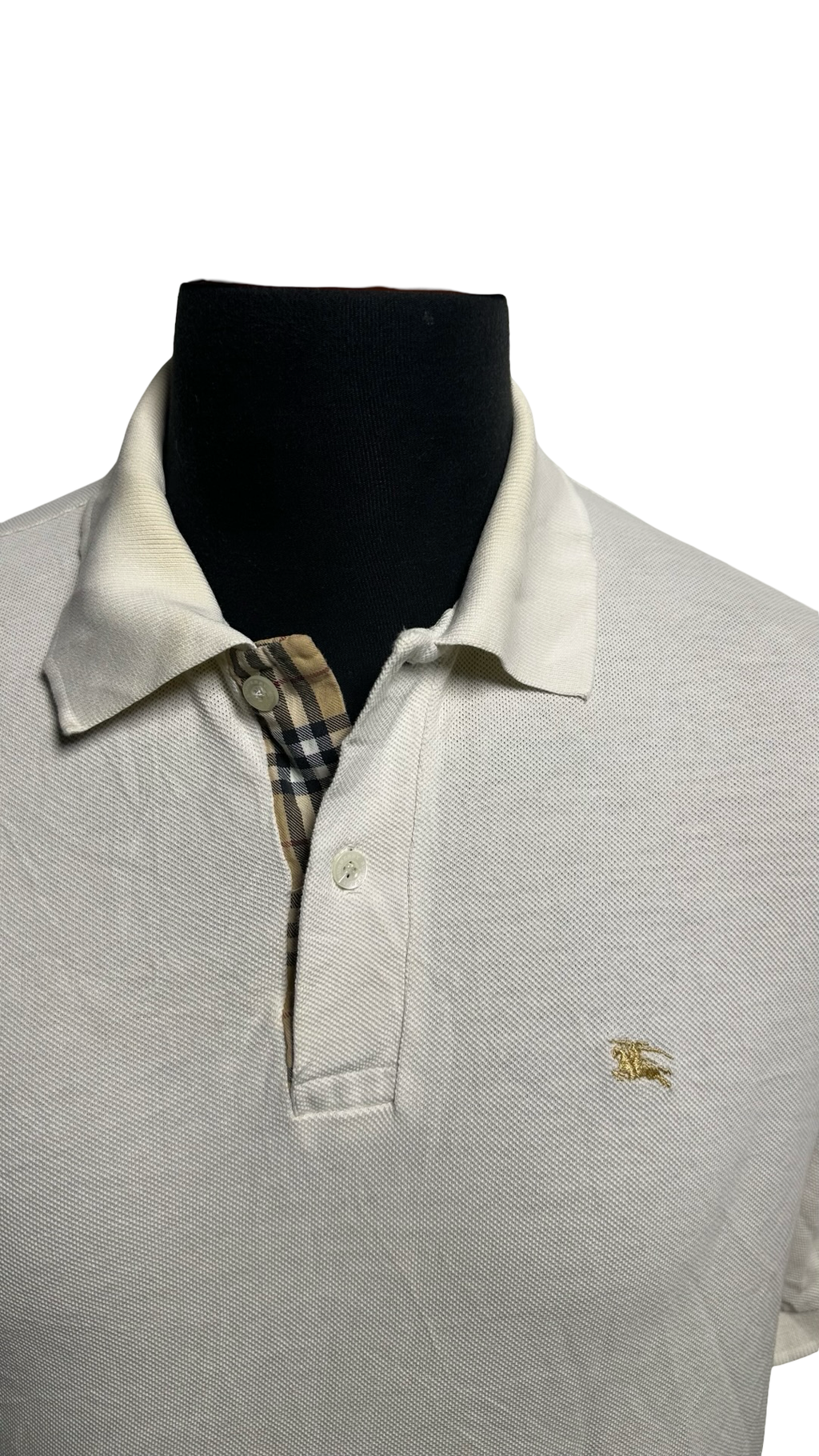 Men Burberry London Polo Shirt Button Front Tee T-shirt Top White Checker Large