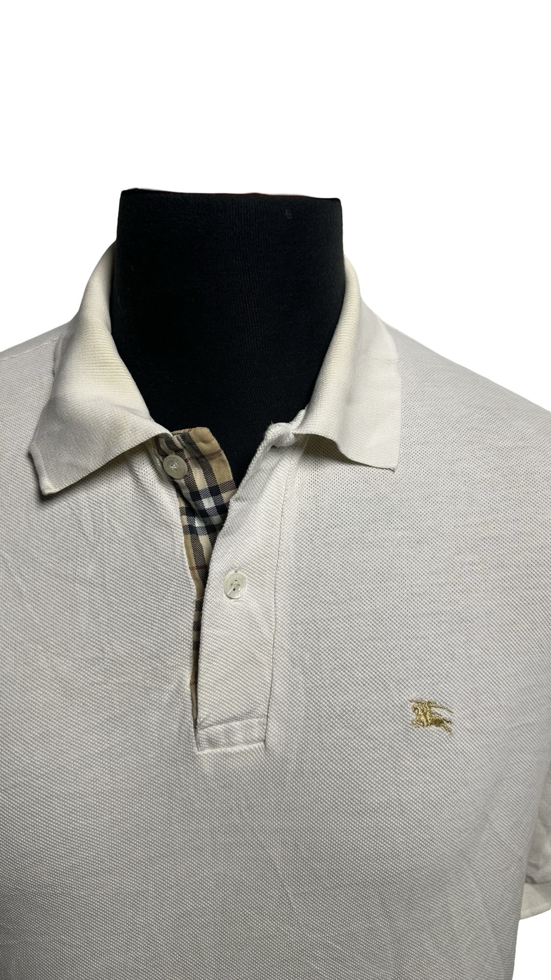 Men Burberry London Polo Shirt Button Front Tee T-shirt Top White Checker Large