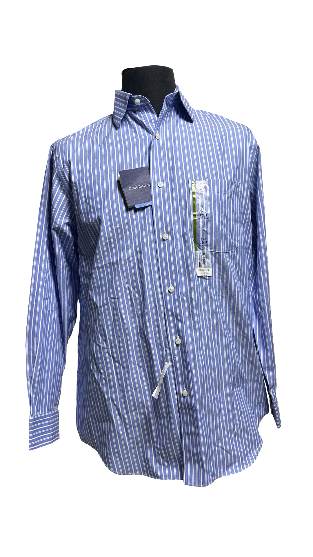 NWT Croft & Barrow Dress Shirt Men's 15.5 - 32/33 Blue w Stripes Cotton MSRP $60NWT