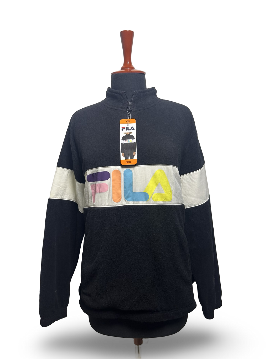 FILA Women's Athletic Polar Half Zip Fleece Jacket Black White With Tags