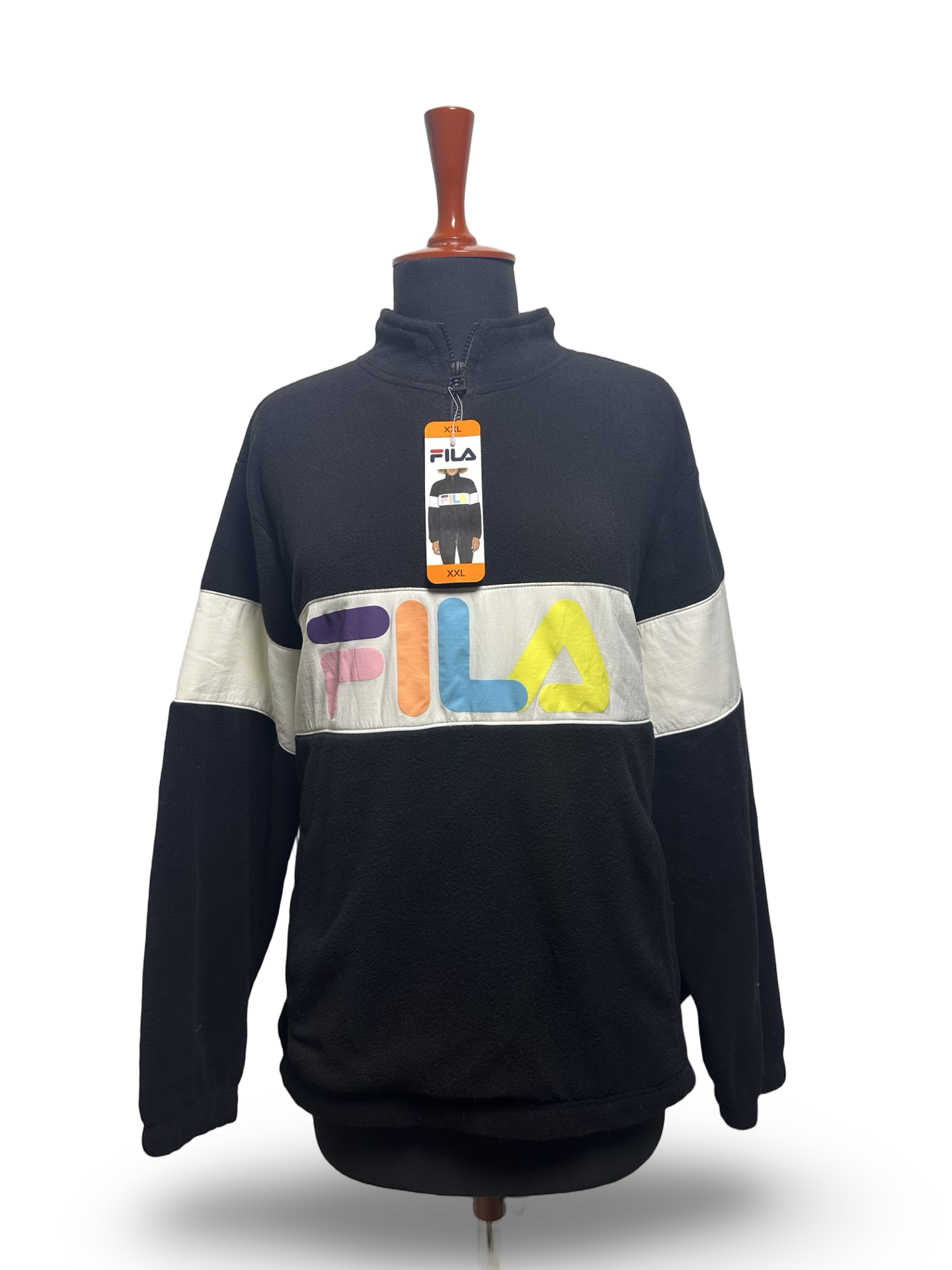 FILA Women's Athletic Polar Half Zip Fleece Jacket Black White With Tags