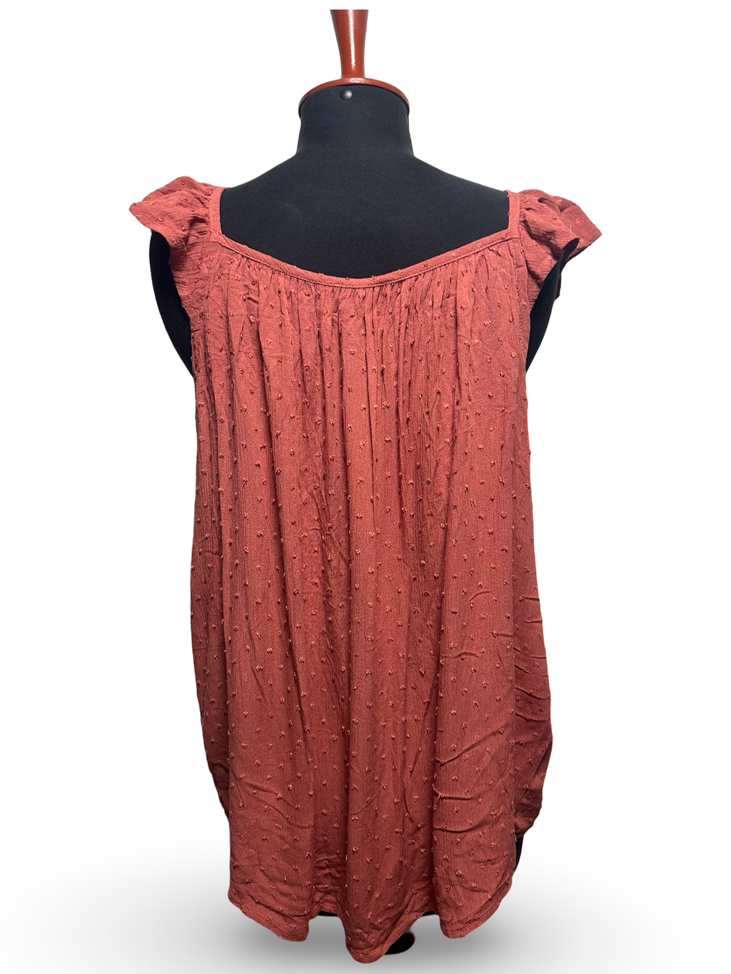 Maurices Flutter Sleeve Babydoll Top Rust Brown Swiss Dot Flowy