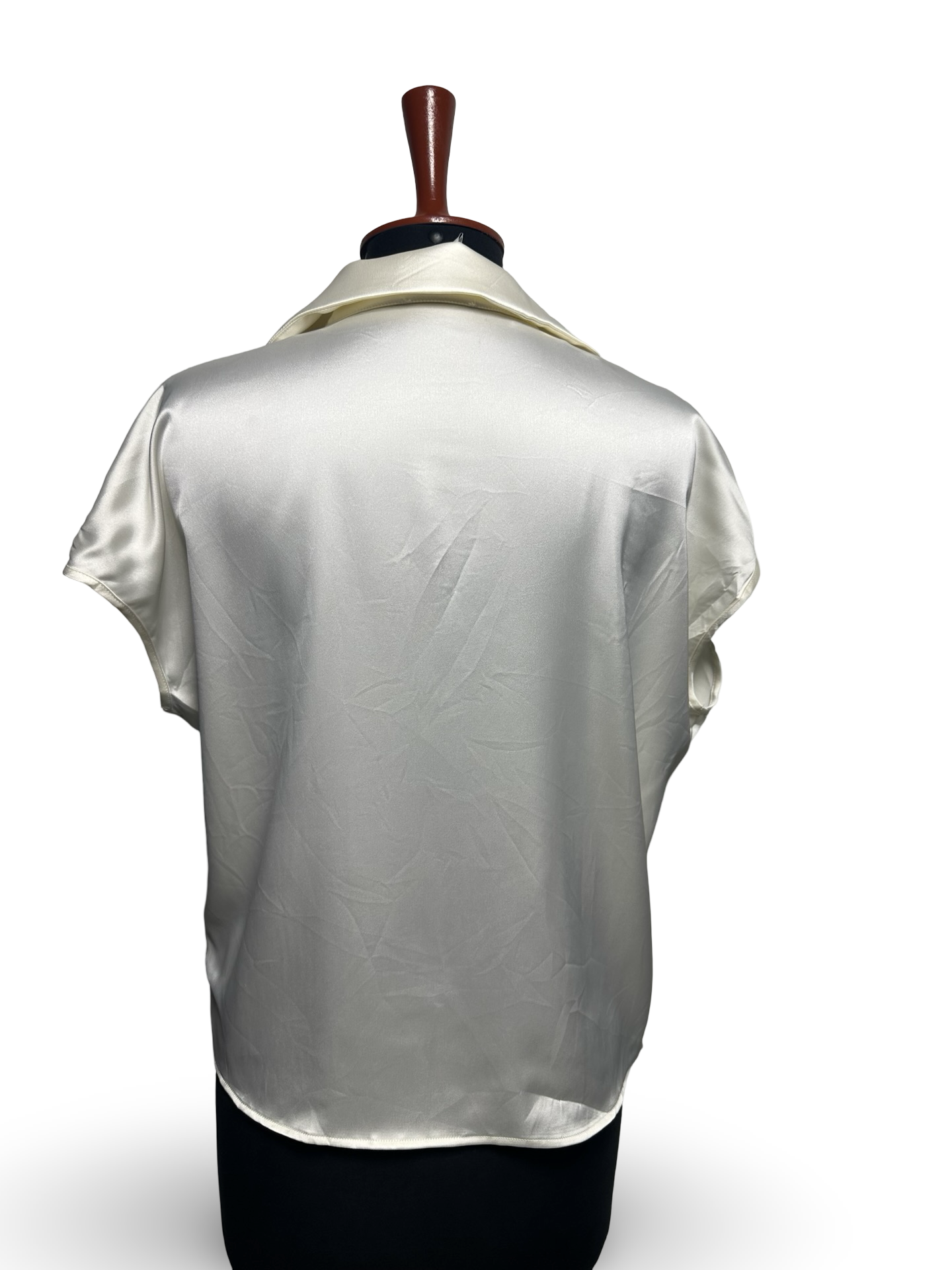 Rachel Zoe Crop Top Woman's Small Button Tie Beige Silky Cap Sleeve Blouse Shirt