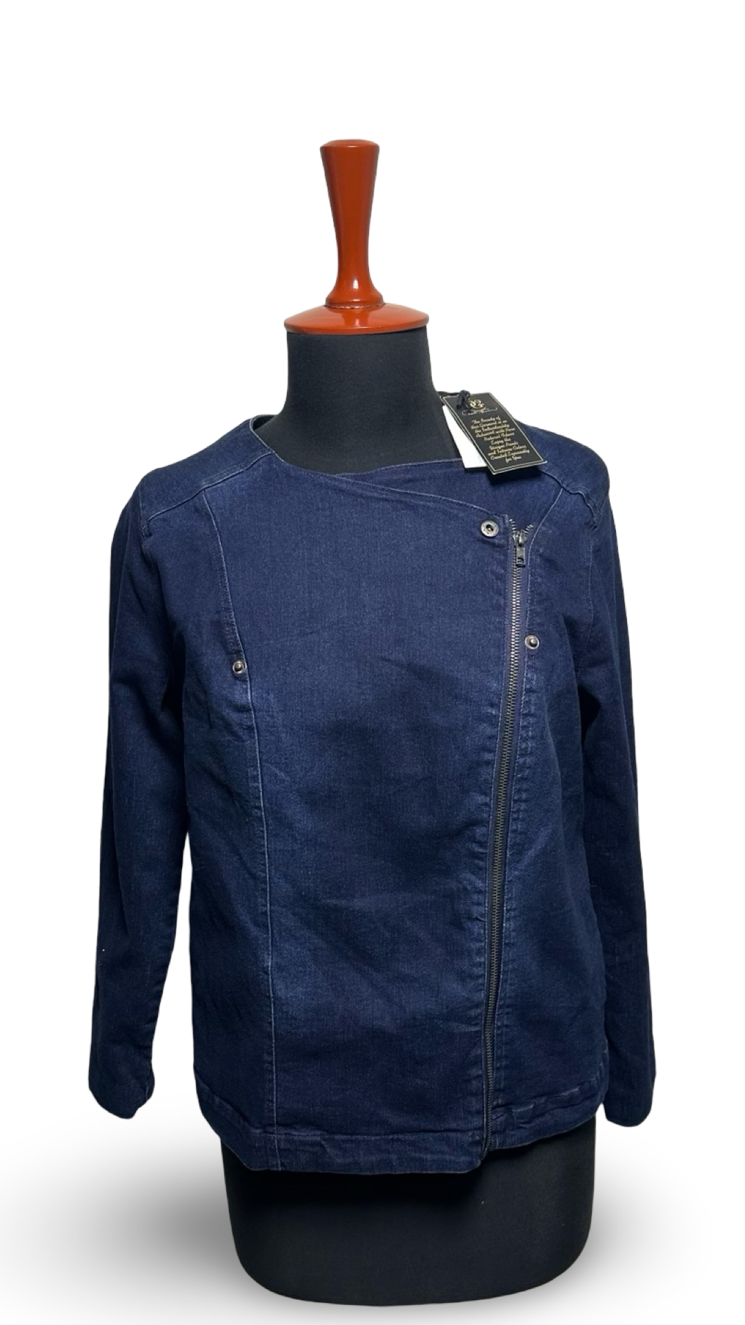 DG2 Collarless Stretch Denim Moto Jacket