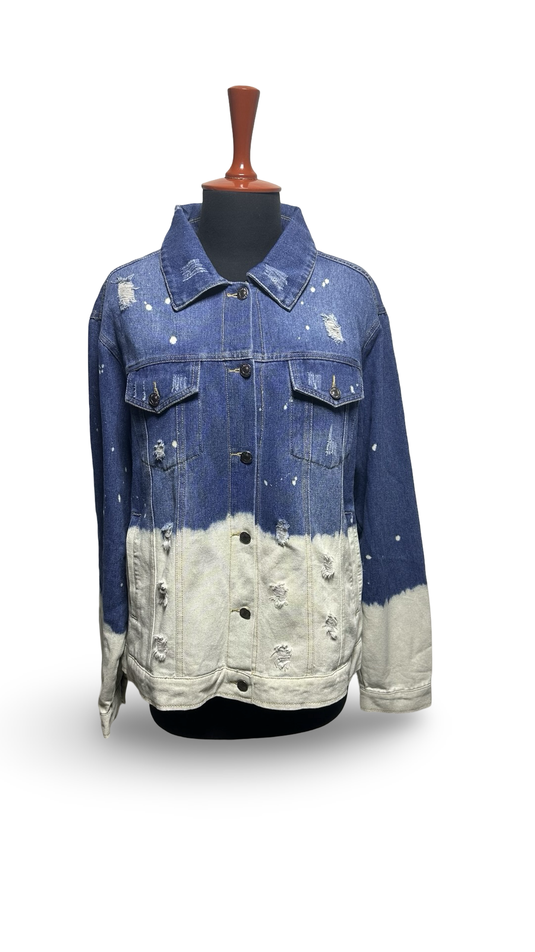 Bleached two-toned denim jacket. Distressed