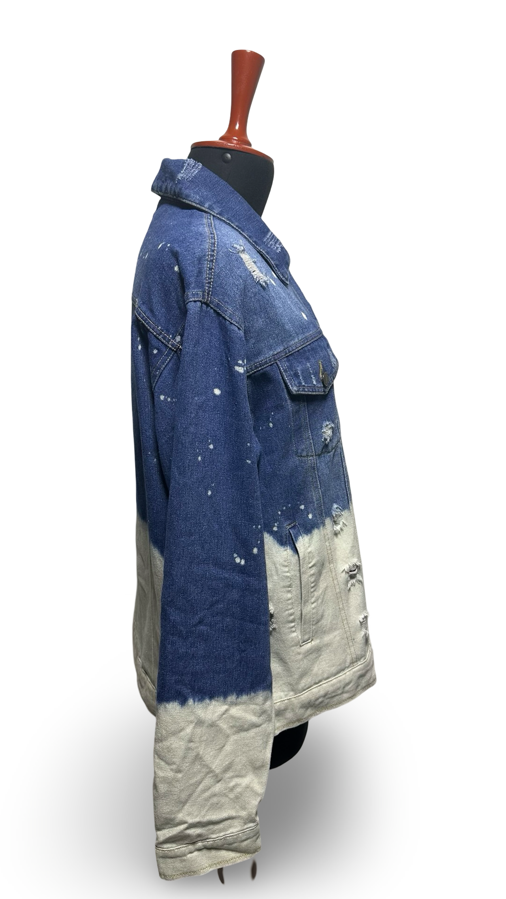 Bleached two-toned denim jacket. Distressed