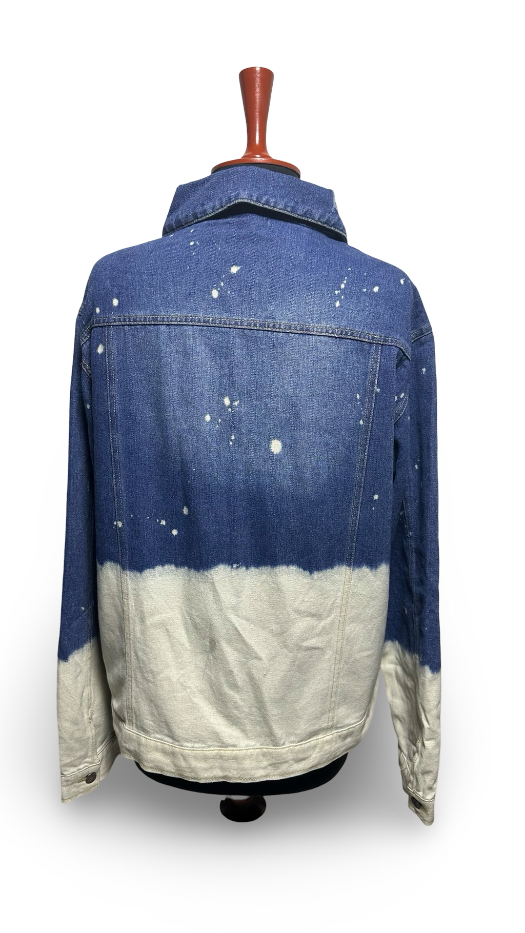 Bleached two-toned denim jacket. Distressed