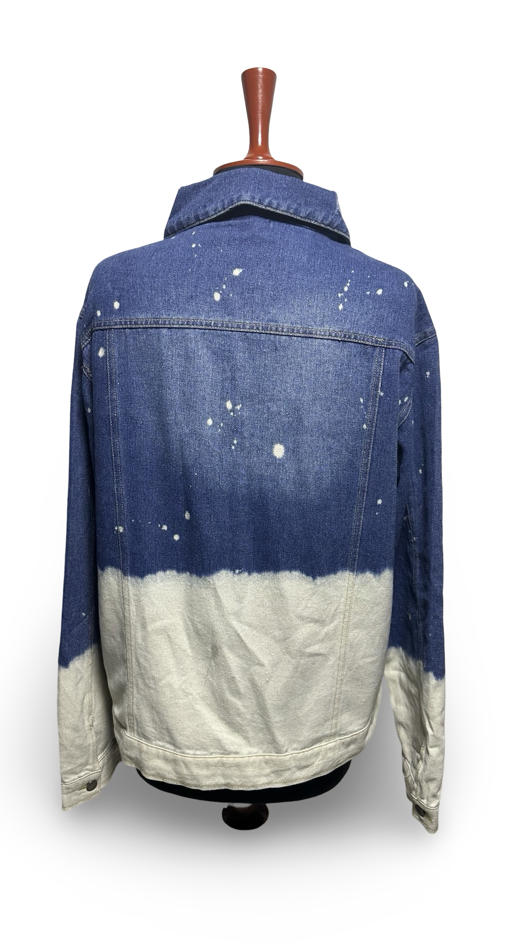 Bleached two-toned denim jacket. Distressed