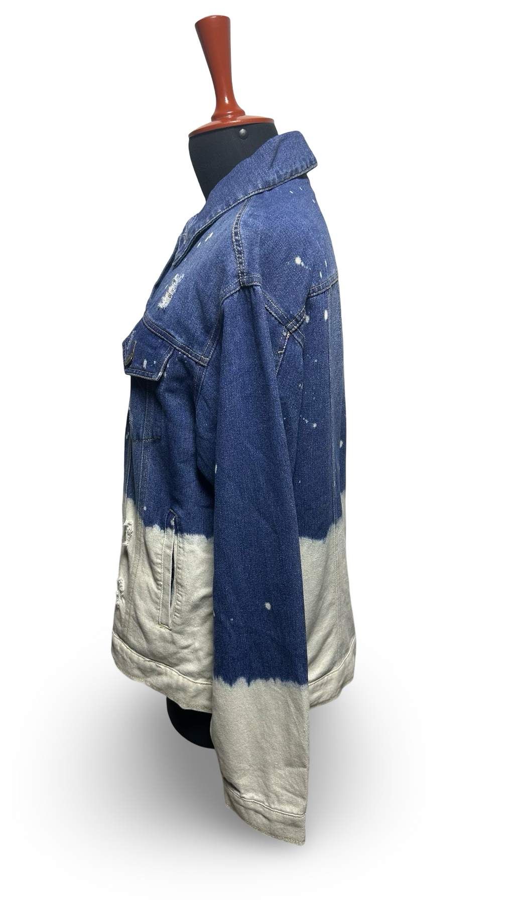 Bleached two-toned denim jacket. Distressed