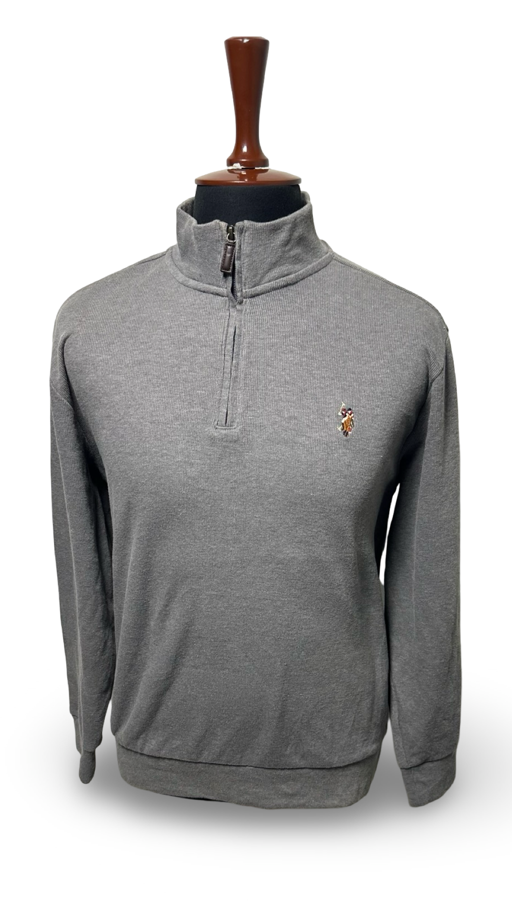 US POLO ASSN  Men's Sweater New 4XB Rib Estate Gray Quater Zip Mock Neck