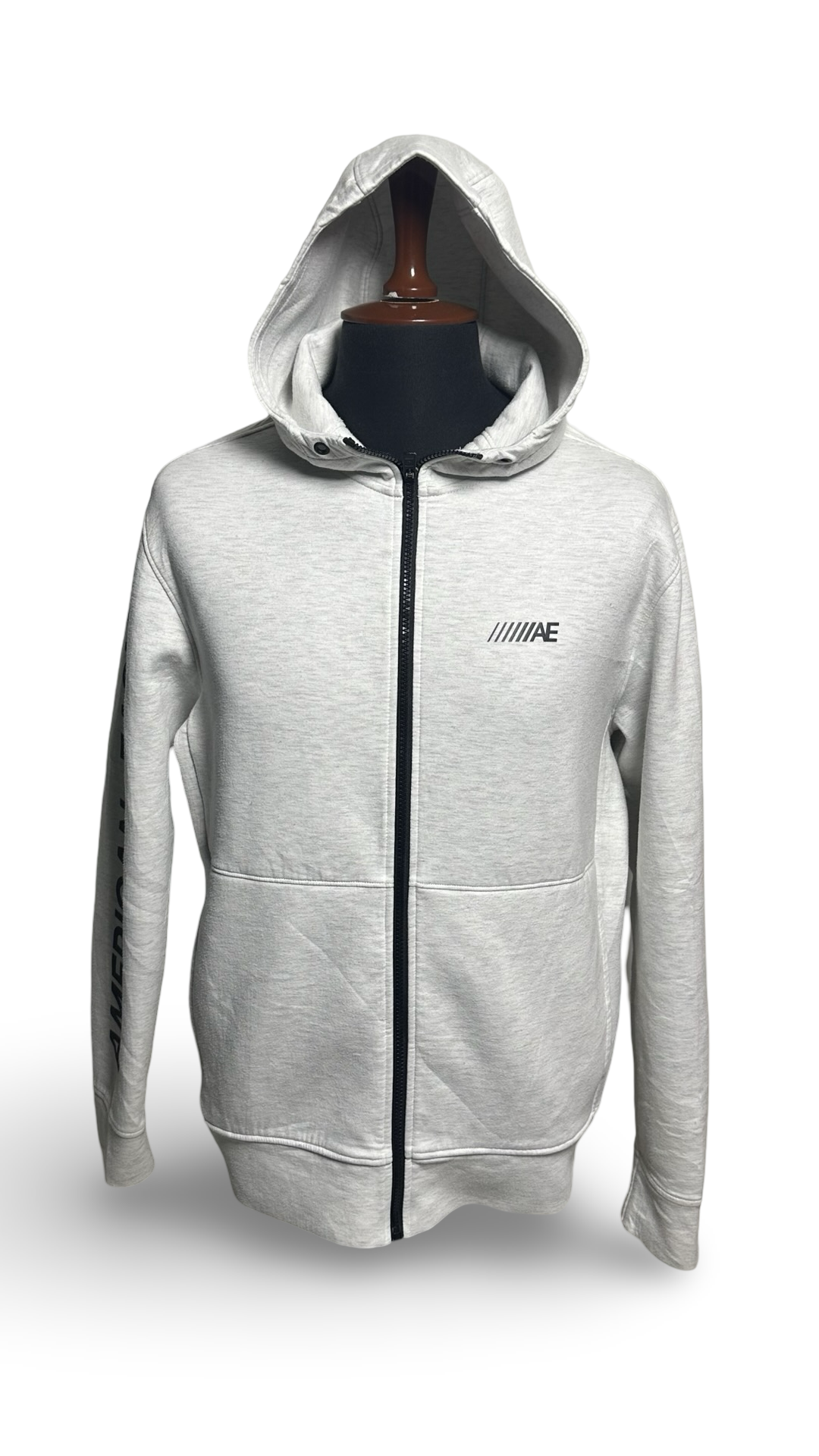 American Eagle Logo Full Zip Gray Hoodie Jacket Arm Spellout Size L