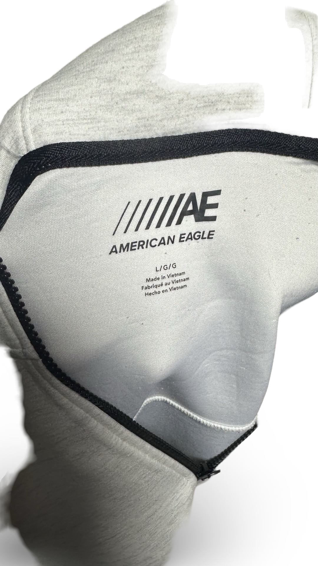 American Eagle Logo Full Zip Gray Hoodie Jacket Arm Spellout Size L