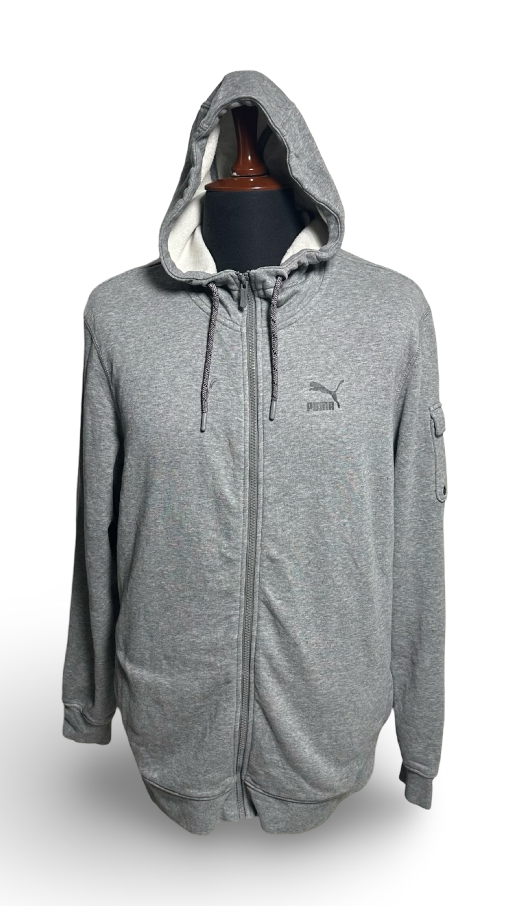 New Puma- Classics Logo Full Zip Hoodie Grey Heather Size Large