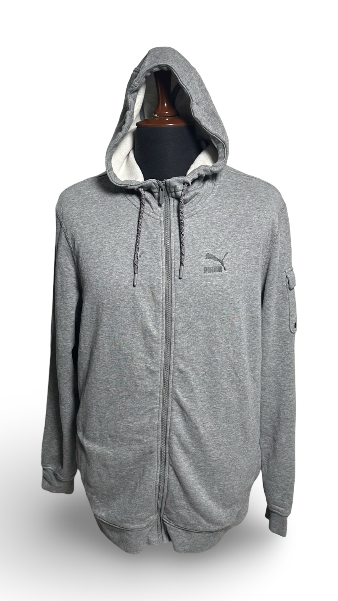 New Puma- Classics Logo Full Zip Hoodie Grey Heather Size Large
