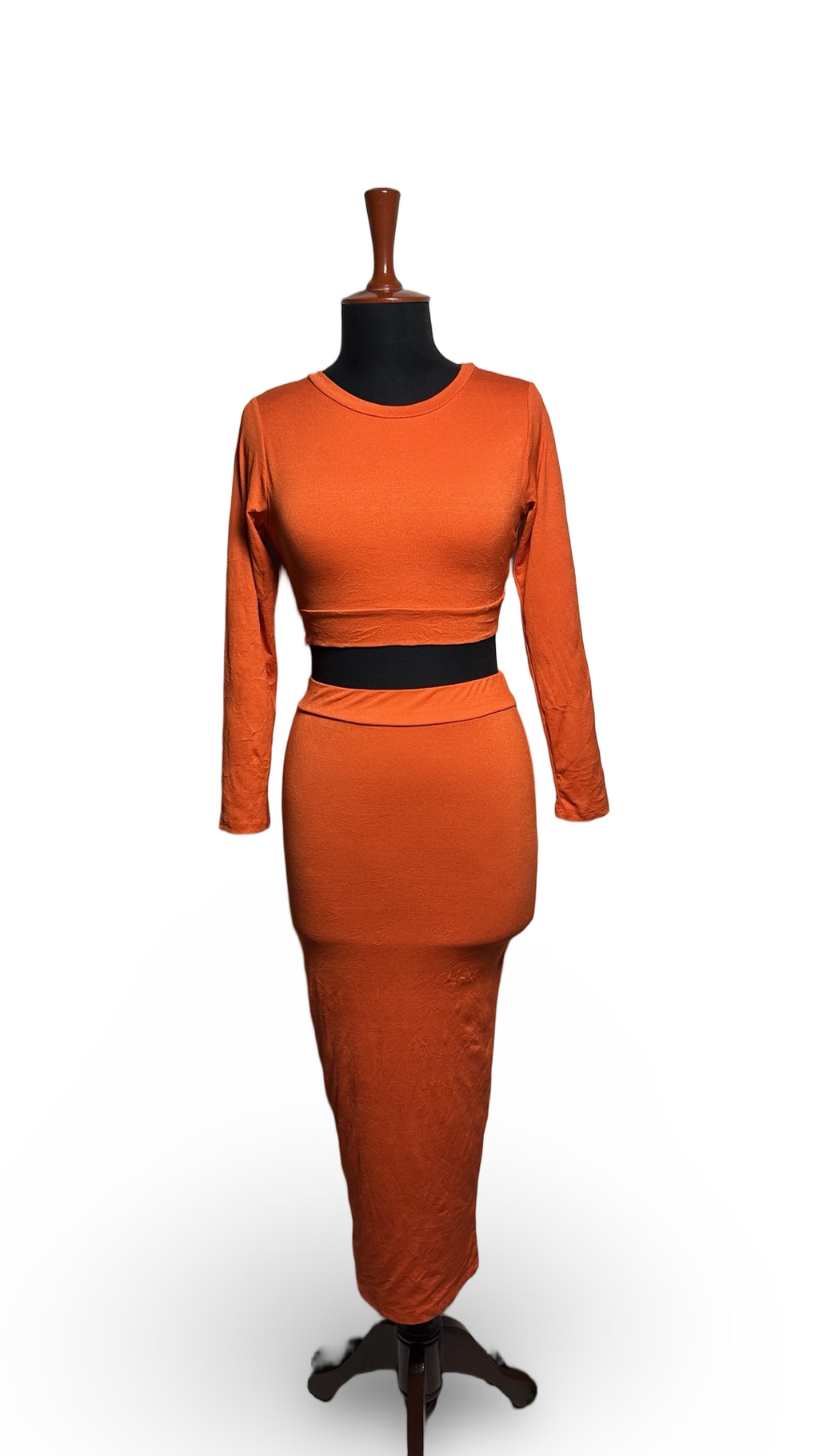 Naked wardrobe Women's Two Piece Bodycon Crop Top and Skirt Set Orange
