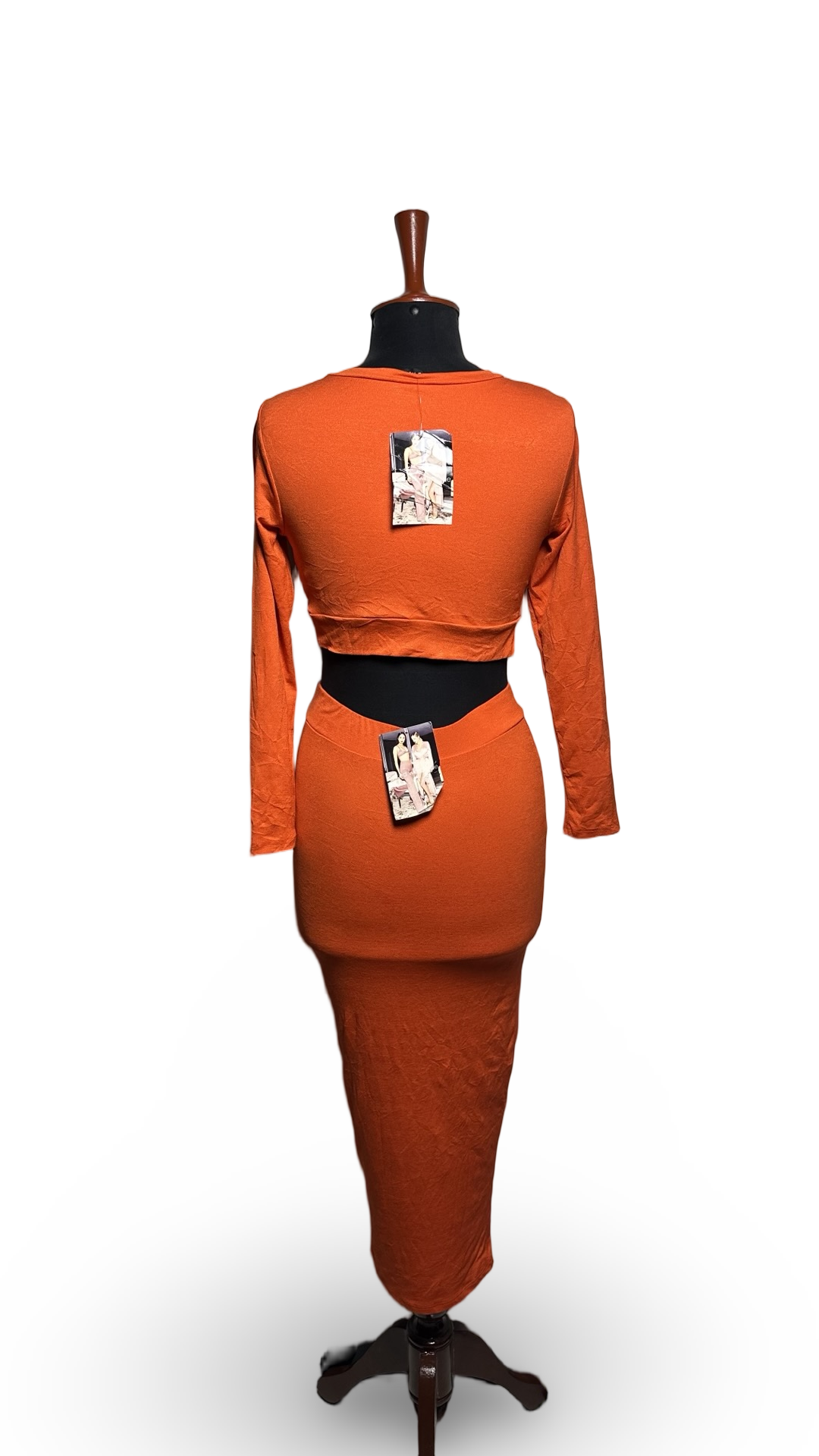 Naked wardrobe Women's Two Piece Bodycon Crop Top and Skirt Set Orange