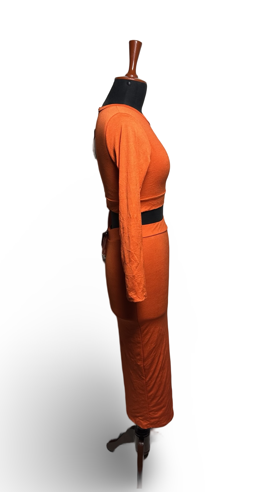 Naked wardrobe Women's Two Piece Bodycon Crop Top and Skirt Set Orange