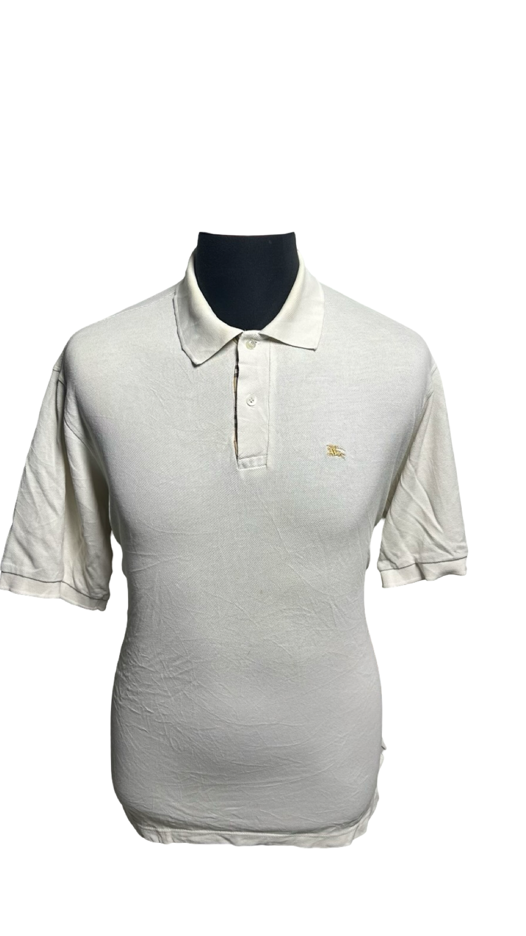 Men Burberry London Polo Shirt Button Front Tee T-shirt Top White Checker Large