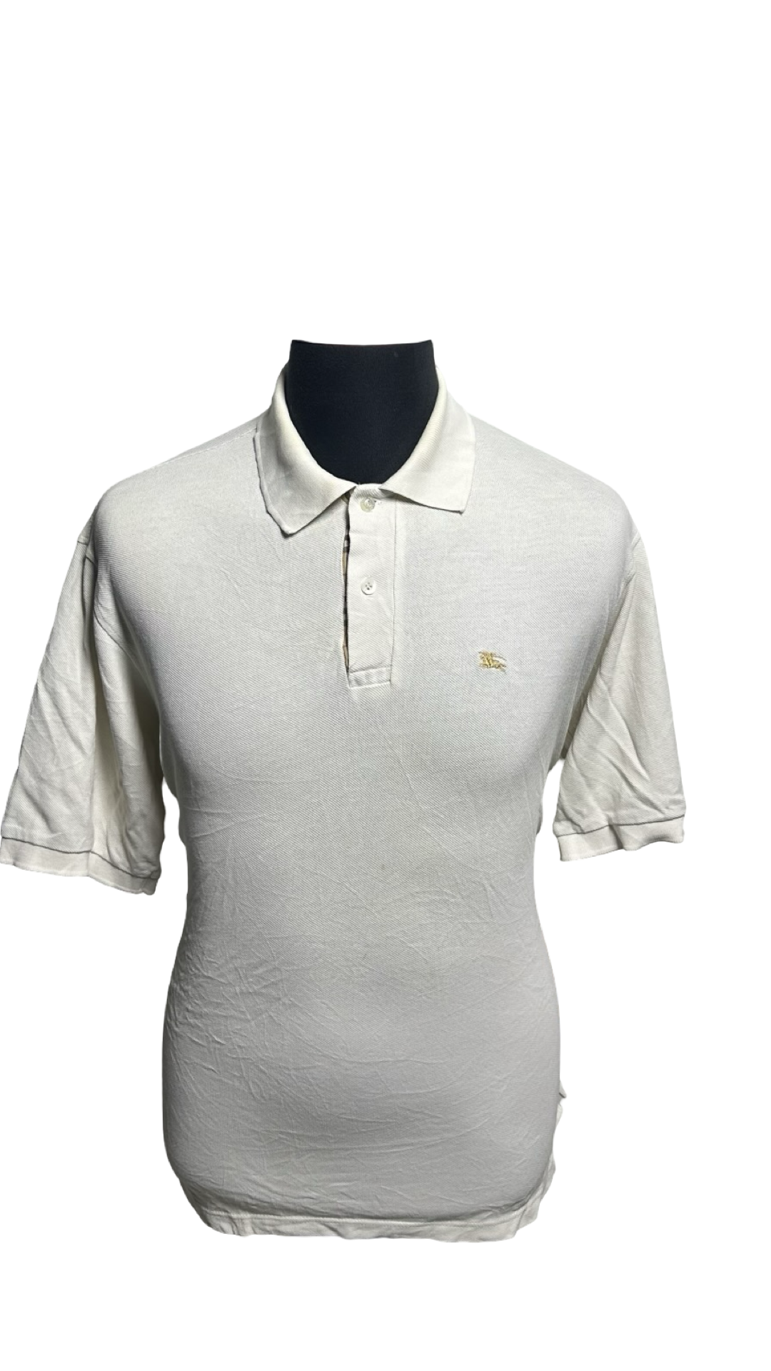 Men Burberry London Polo Shirt Button Front Tee T-shirt Top White Checker Large