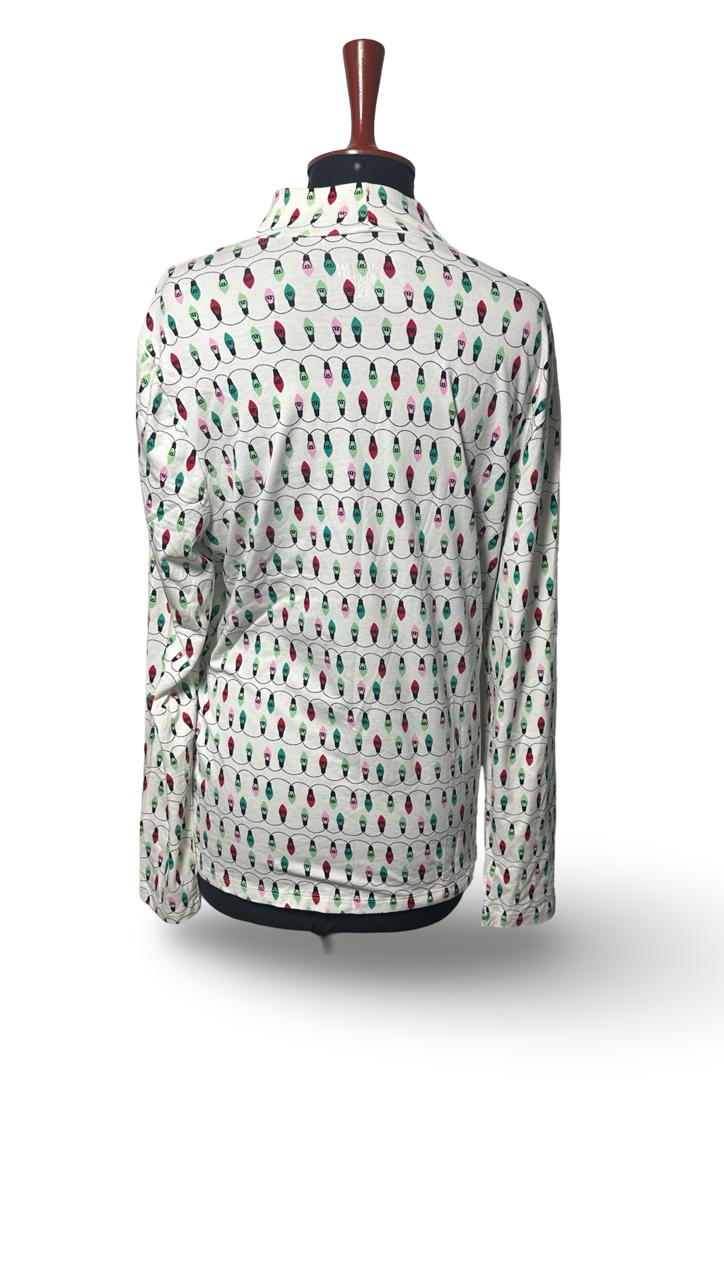 Time & Tru Women's S Christmas Lights Pattern Long Sleeve Mock Neck Fitted Pullover Top