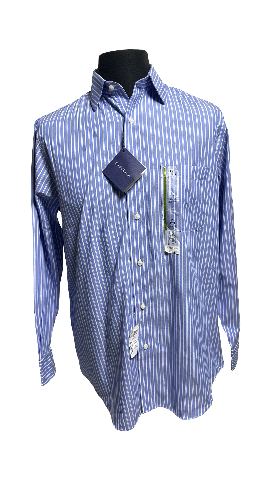 NWT Croft & Barrow Dress Shirt Men's 15.5 - 32/33 Blue w Stripes Cotton MSRP $60NWT