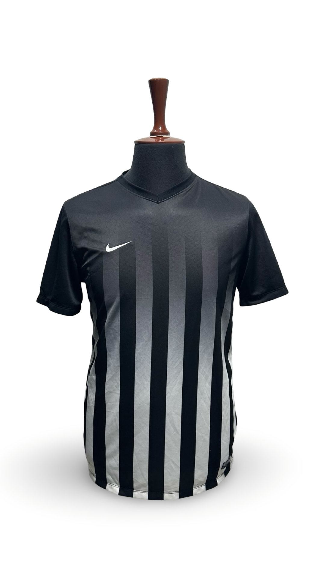 Nike Dri-fit soccer shirt men sz M black/white 820700-010 v-neck vertical stripe