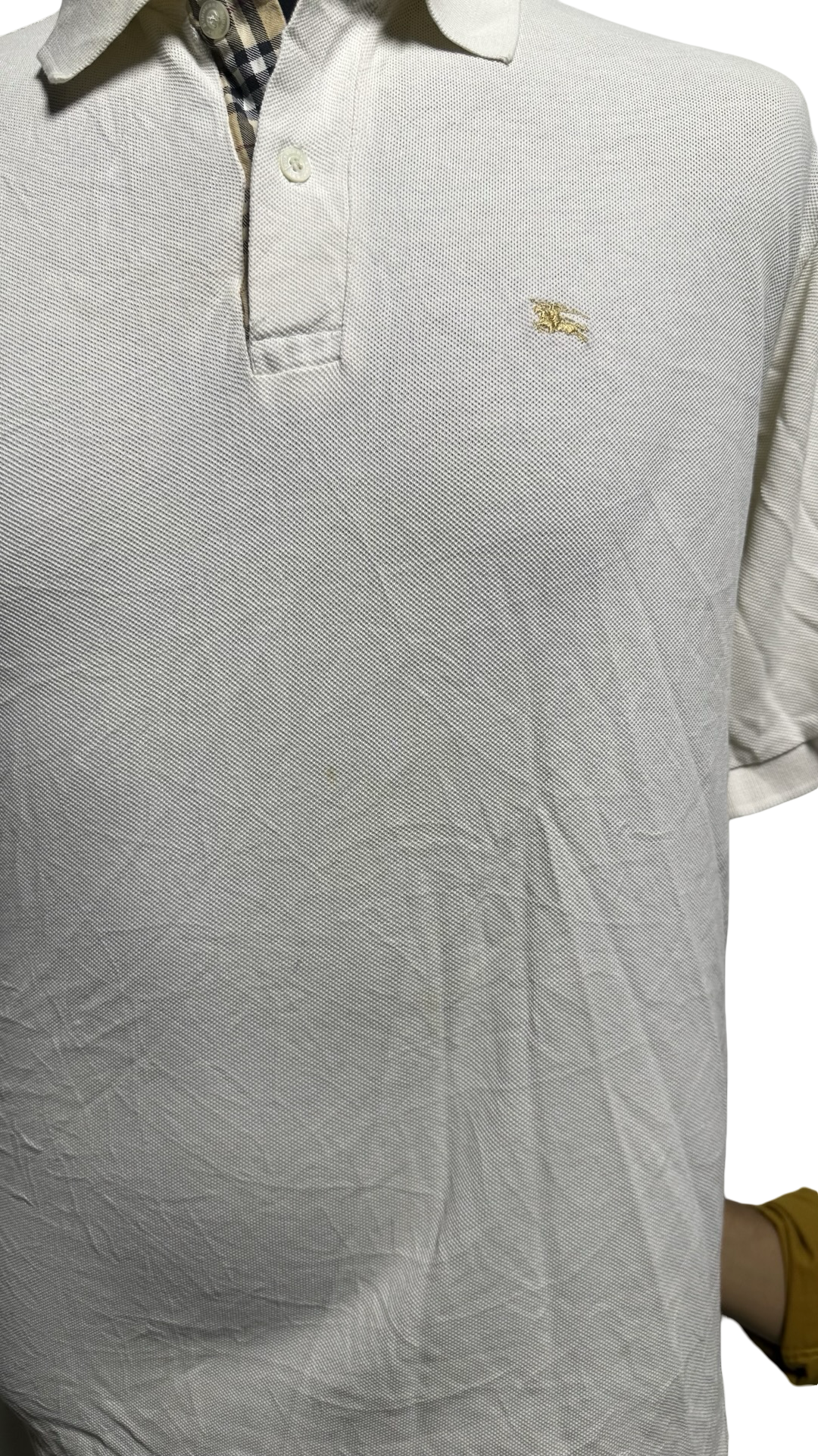 Men Burberry London Polo Shirt Button Front Tee T-shirt Top White Checker Large