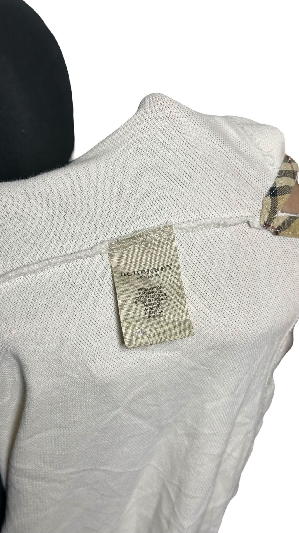 Men Burberry London Polo Shirt Button Front Tee T-shirt Top White Checker Large