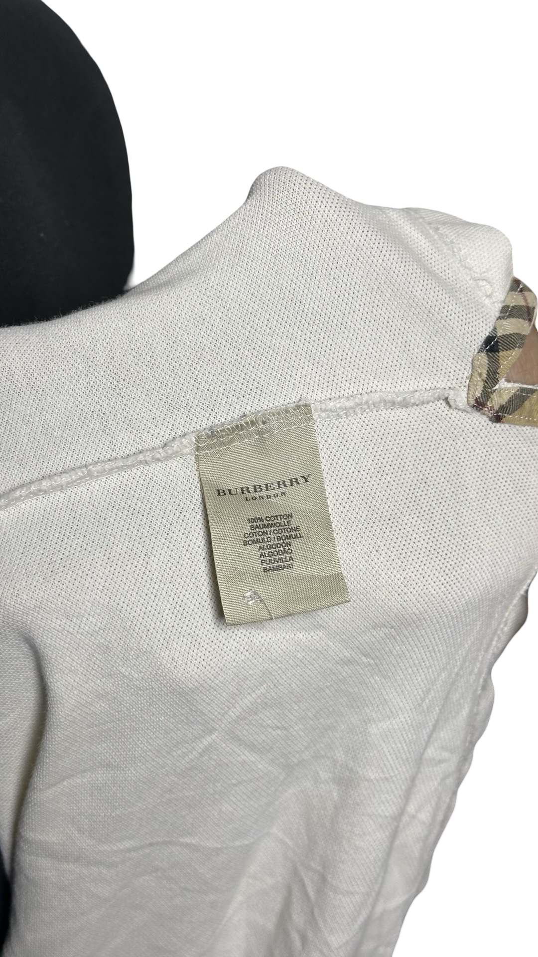 Men Burberry London Polo Shirt Button Front Tee T-shirt Top White Checker Large