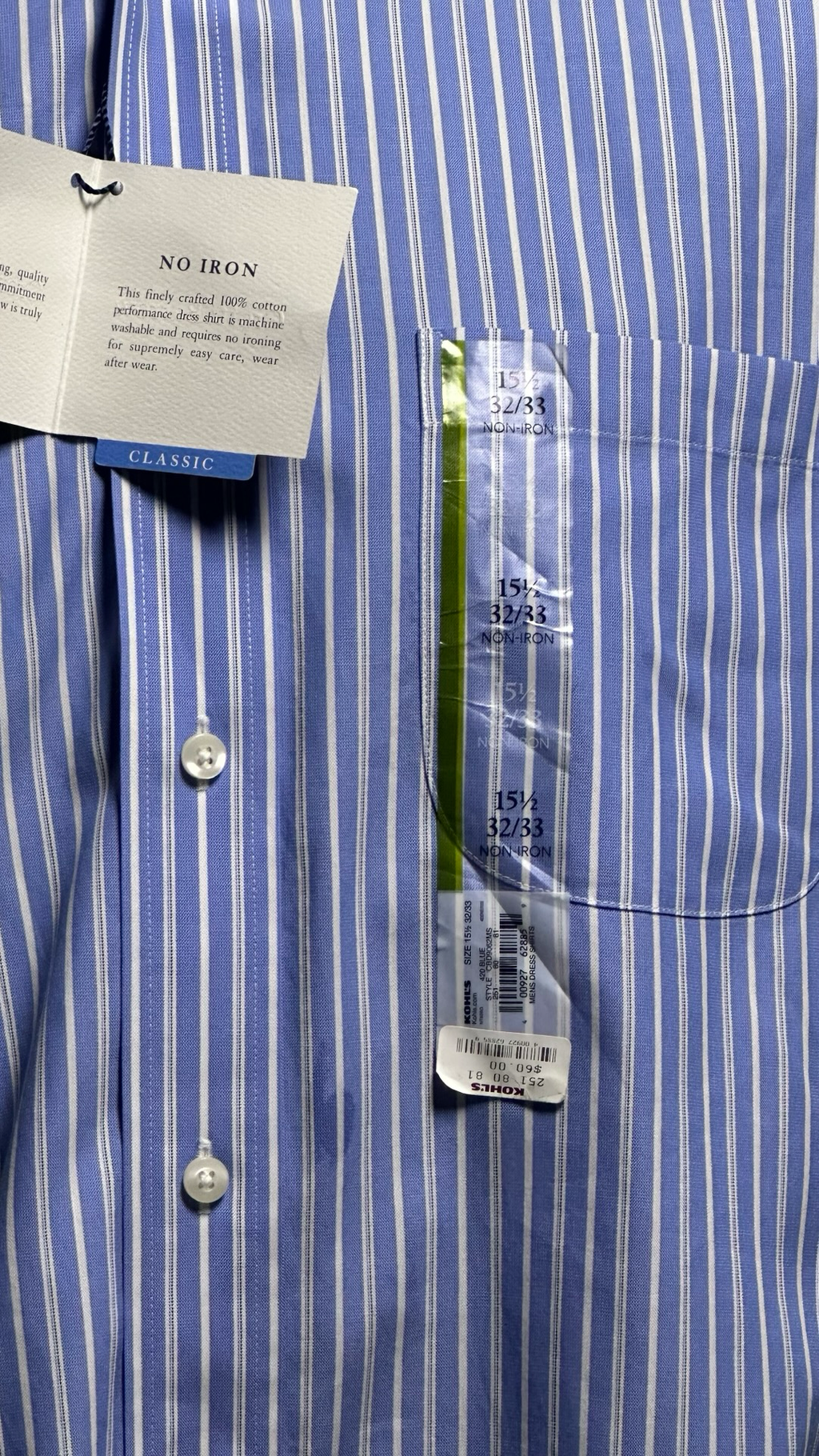NWT Croft & Barrow Dress Shirt Men's 15.5 - 32/33 Blue w Stripes Cotton MSRP $60NWT