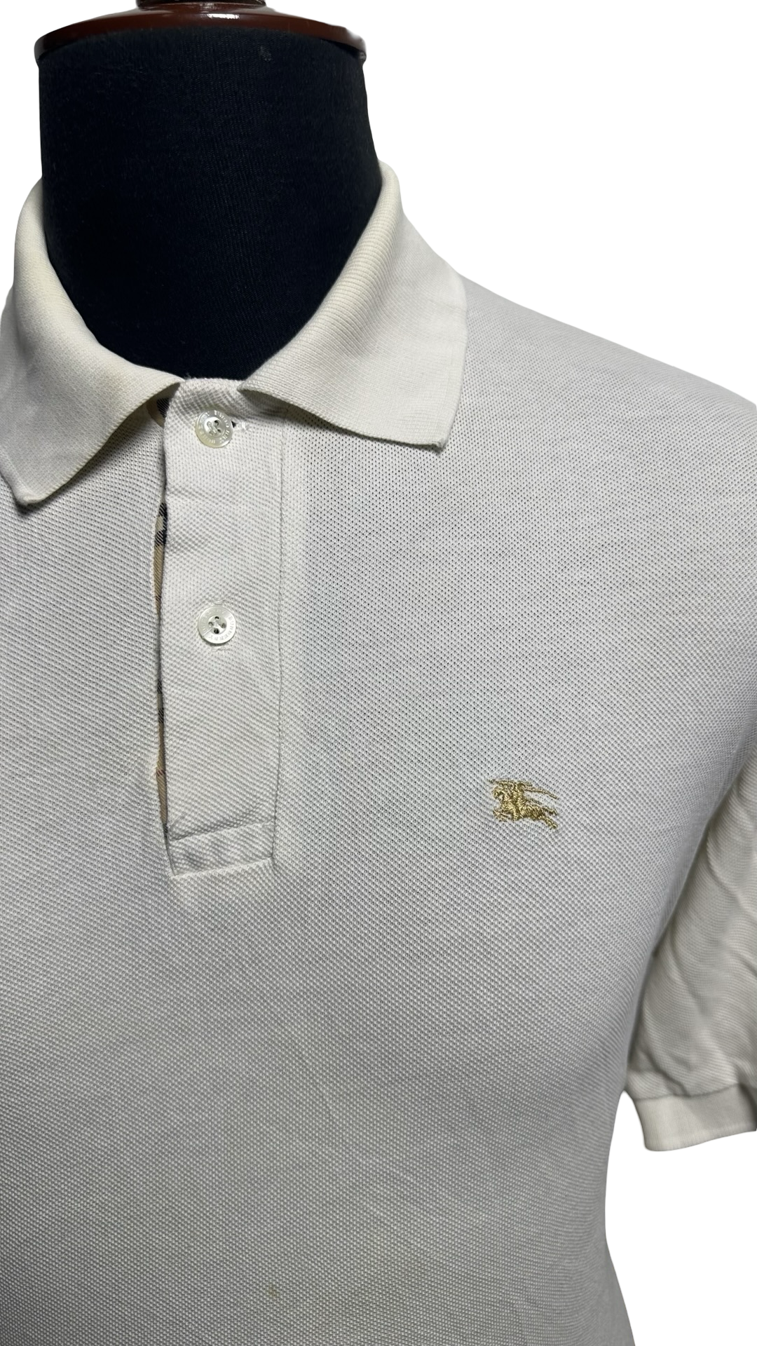 Men Burberry London Polo Shirt Button Front Tee T-shirt Top White Checker Large