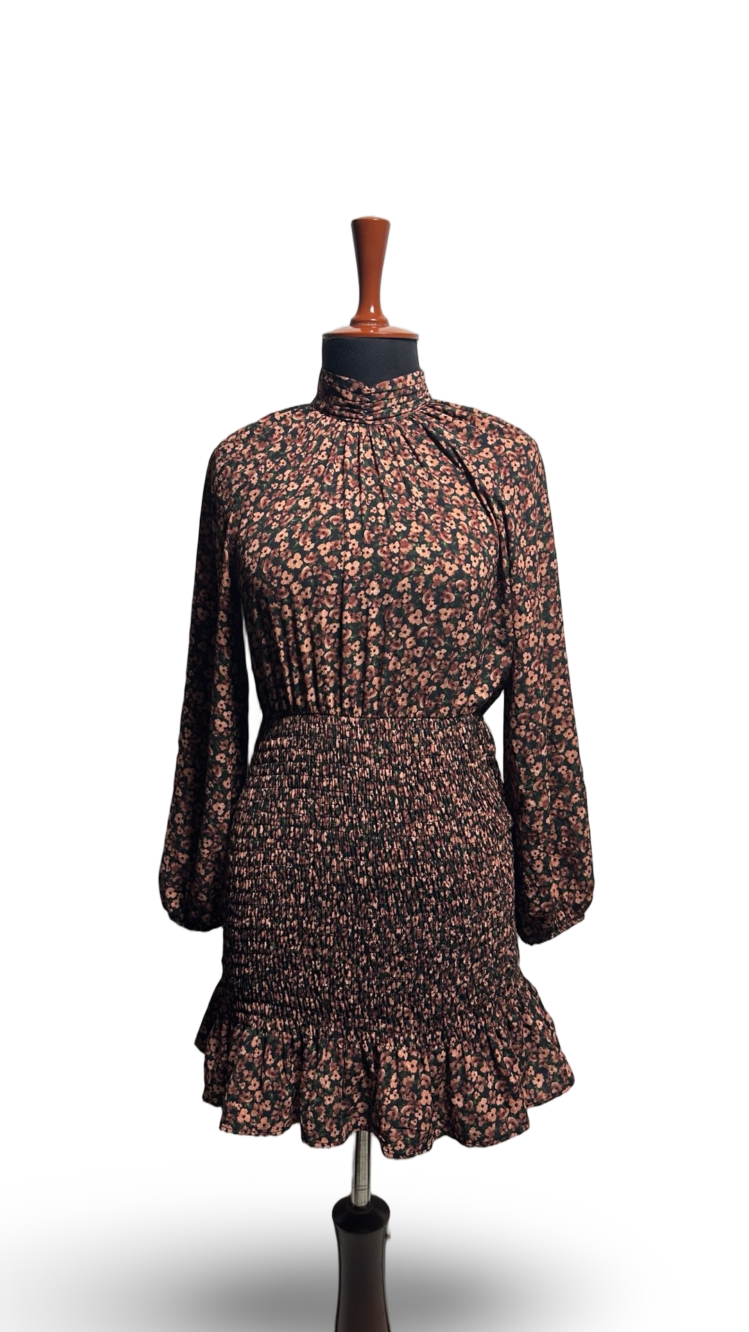 Zara ditsy floral Long sleeve Smoke Ruffle dress Size Small