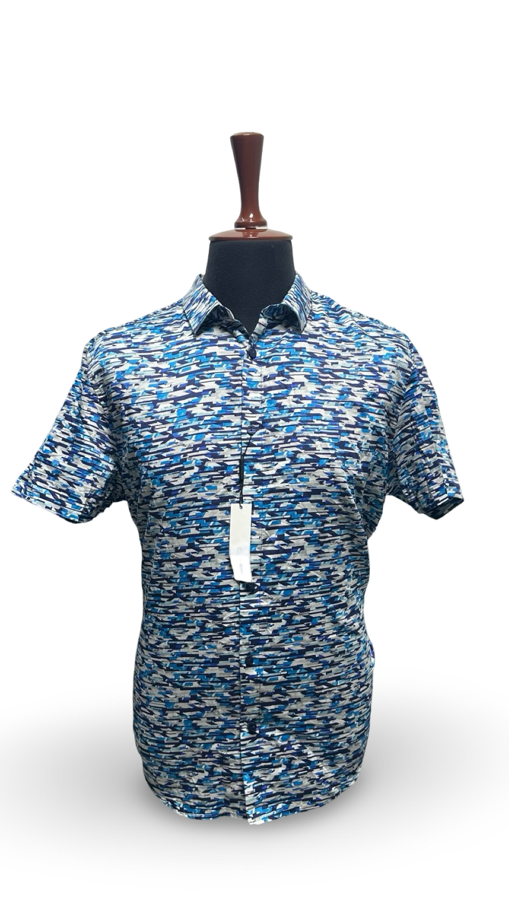 Calvin Klein Mens Pixelated Button Up Shirt, Blue, large
