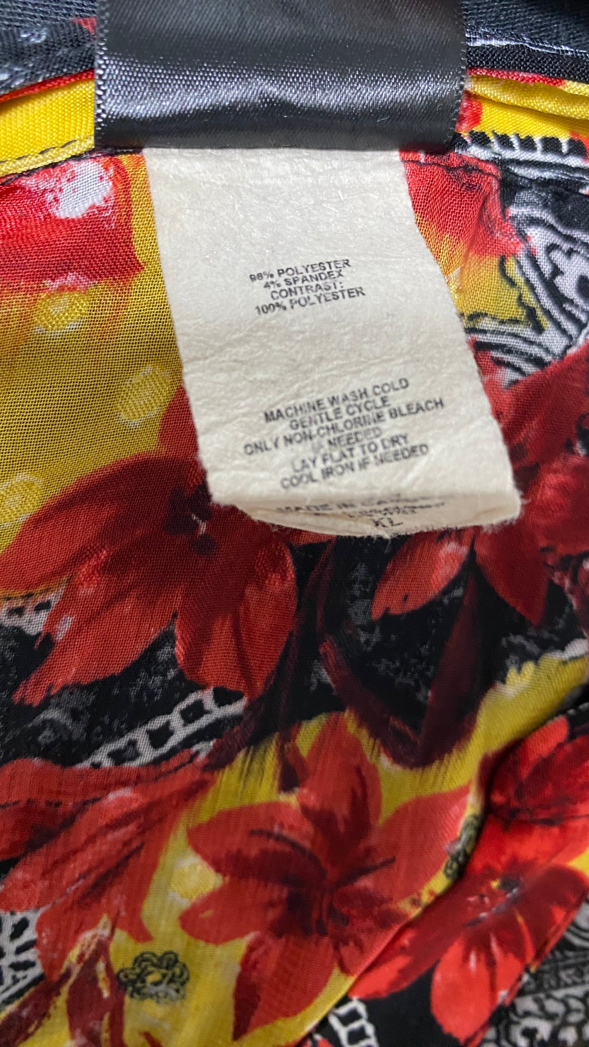JTB Top L Cute Red Black Floral Print Stretch Knit Artsy Babydoll Shirt Blouse