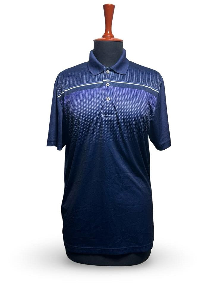 PGA Tour Golf Polo Shirt Menn Pro Series NAVY BLUE Purple Ombre Athletic Fit