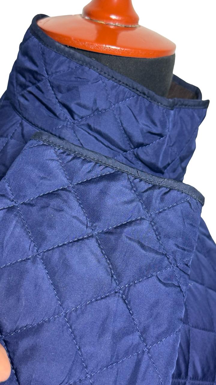 Lands’ End Men's Blue Quilted Barn Coat Chore Jacket Corduroy Collar