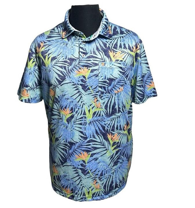 IZOD Saltwater Birds of Paradise Tropical Men's Polo Golf Shirt Relaxed/Classic
