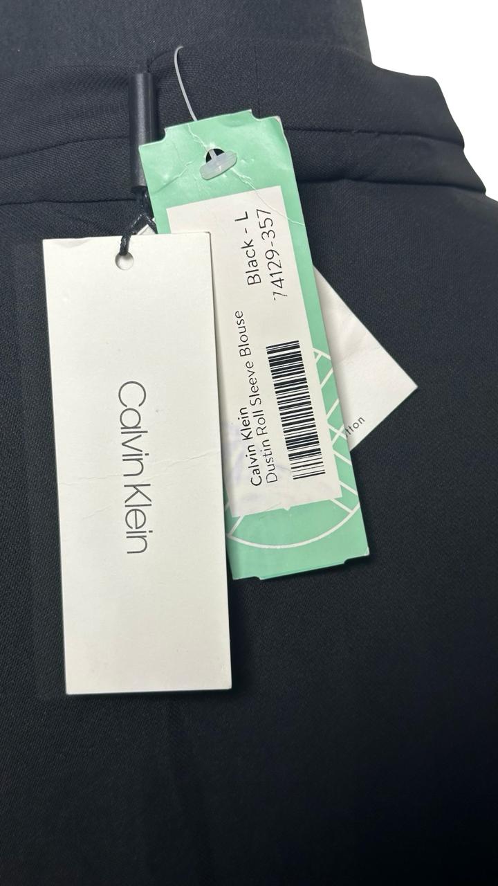 Calvin Klein Roll Up Sleeve V-neck Blouse
