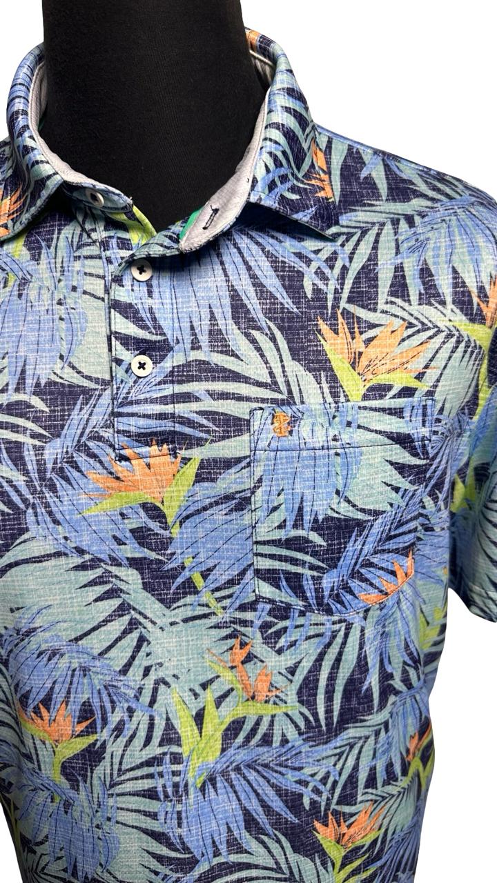IZOD Saltwater Birds of Paradise Tropical Men's Polo Golf Shirt Relaxed/Classic
