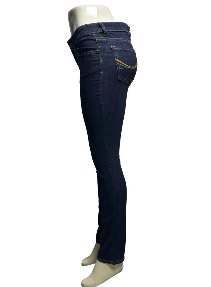 SO Women Skinny Jeans Plain Solid Dark Blue Denim