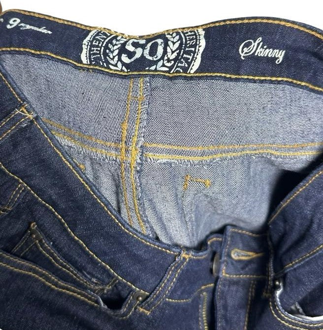 SO Women Skinny Jeans Plain Solid Dark Blue Denim