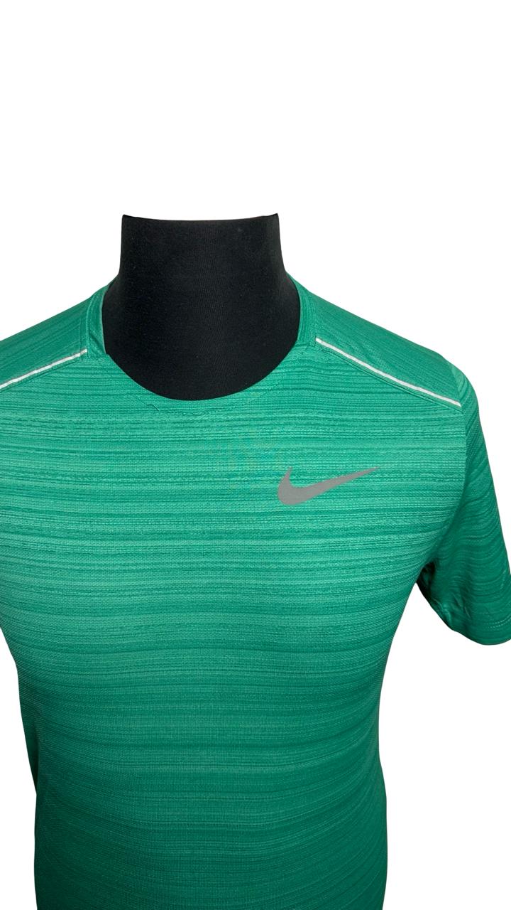 Nike Miler Running T-Shirt Men L Green Reflective Crew Neck