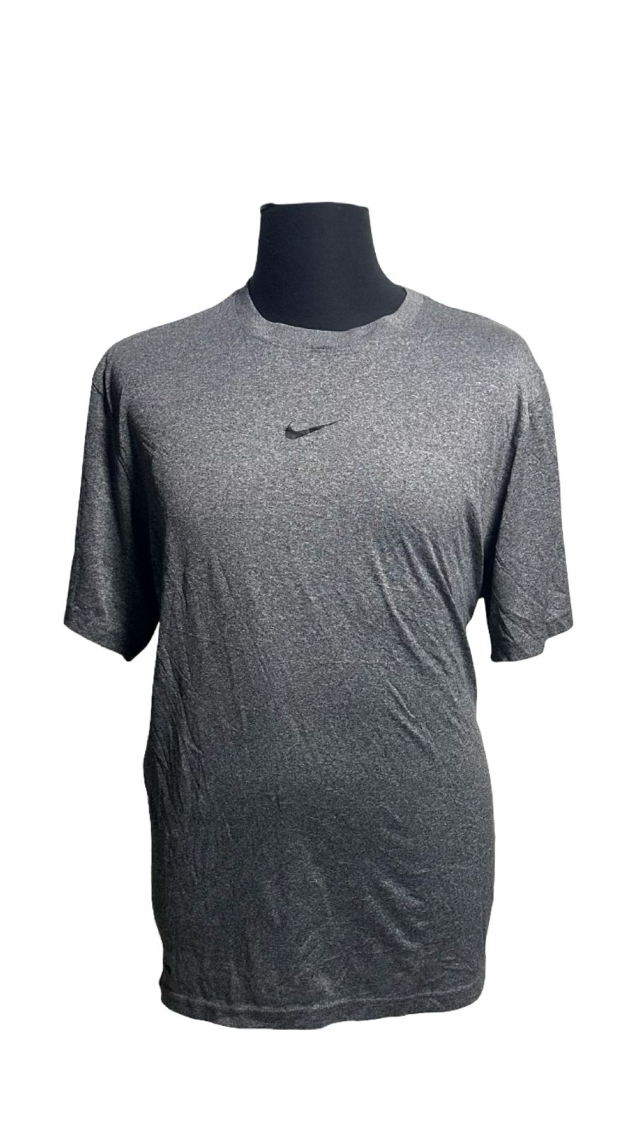 Nike Dri Fit Shirt Mens Short Sleeve Crew Neck Center Swoosh Gray