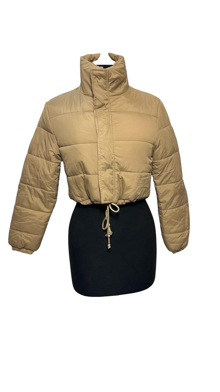 Shein Women Cropped Puffer Jacket Winter Long Sleeve Quilted Puffy Bubble Padded Short Coats with Drawstring