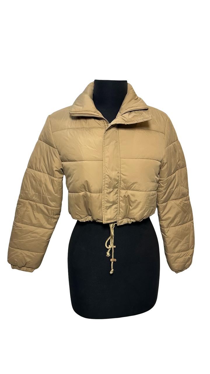 Shein Women Cropped Puffer Jacket Winter Long Sleeve Quilted Puffy Bubble Padded Short Coats with Drawstring