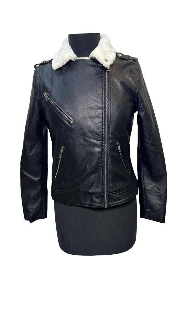 Charlotte russe Wild Fable Vegan Black Leather Biker Jacket With Off White Sherpa Lining
