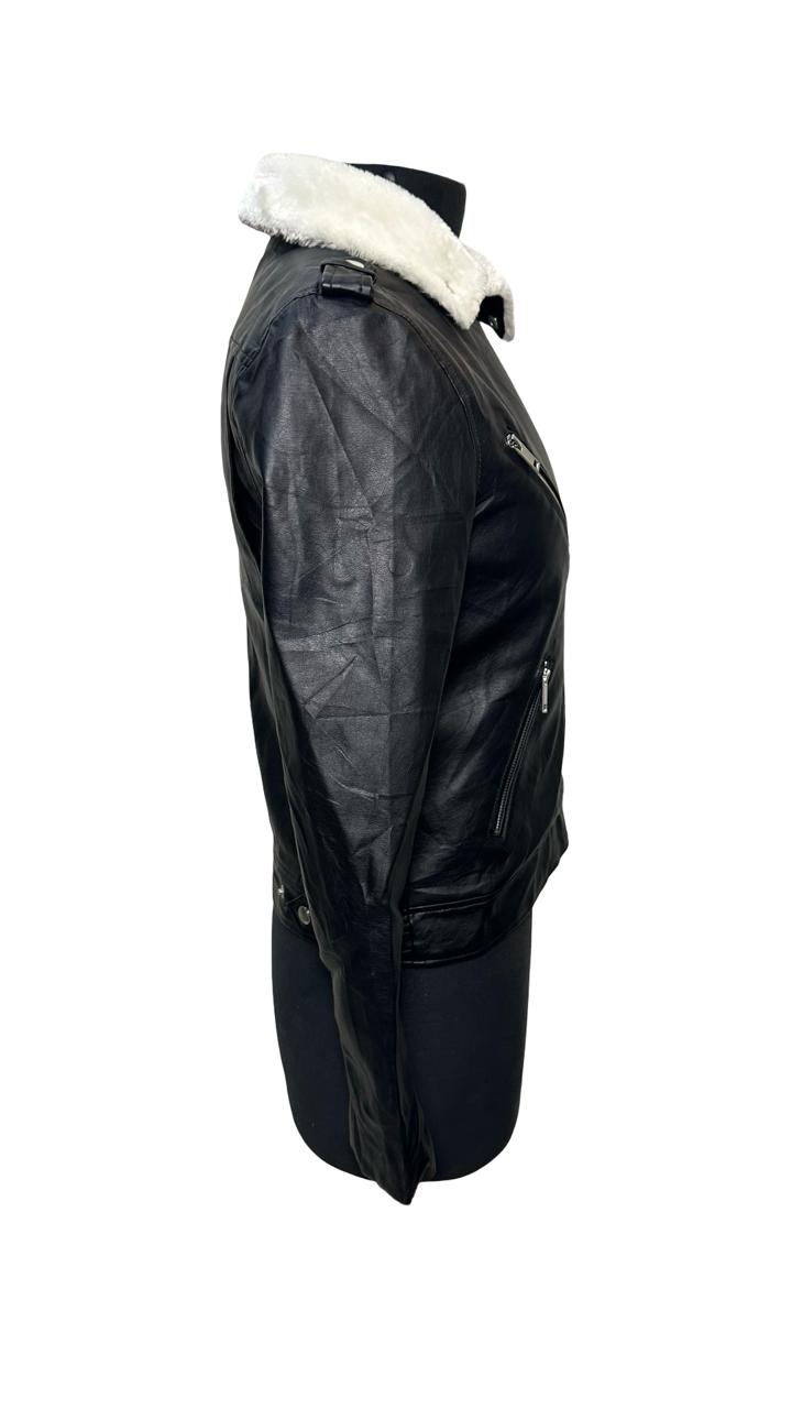 Charlotte russe Wild Fable Vegan Black Leather Biker Jacket With Off White Sherpa Lining
