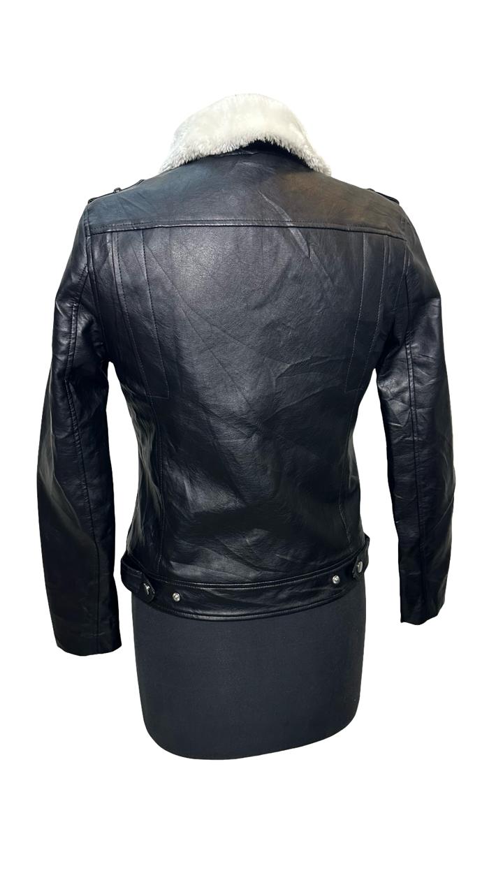 Charlotte russe Wild Fable Vegan Black Leather Biker Jacket With Off White Sherpa Lining