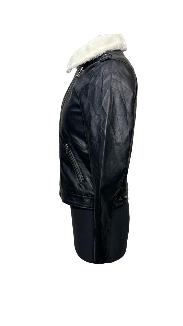 Charlotte russe Wild Fable Vegan Black Leather Biker Jacket With Off White Sherpa Lining